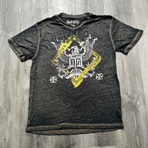 Vintage Y2K grunge emo Nobility Eagle Crest Graphic T-Shirt V-Neck Men's Large